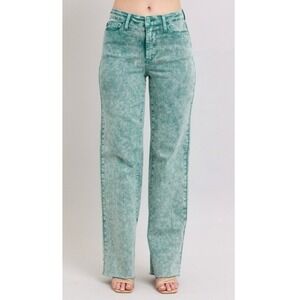 Judy Blue Women's Sea Green High Rise Raw Hem Dad Jeans Size 20W